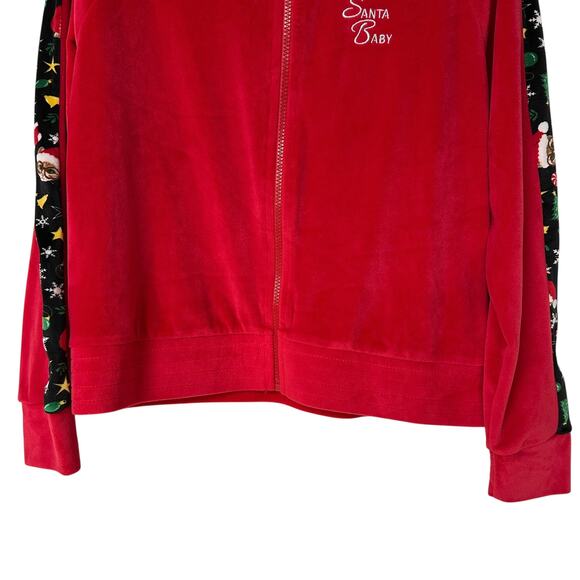 No Boundaries Track Suit Christmas Santa Cat Red Velour Jacket Pants Juniors 11 - Picture 6 of 16